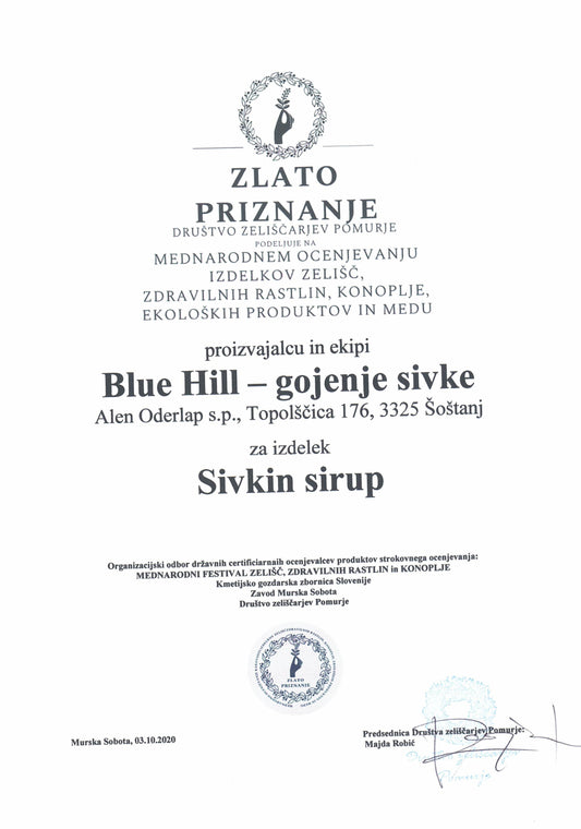 priznanje za sivkin sirup